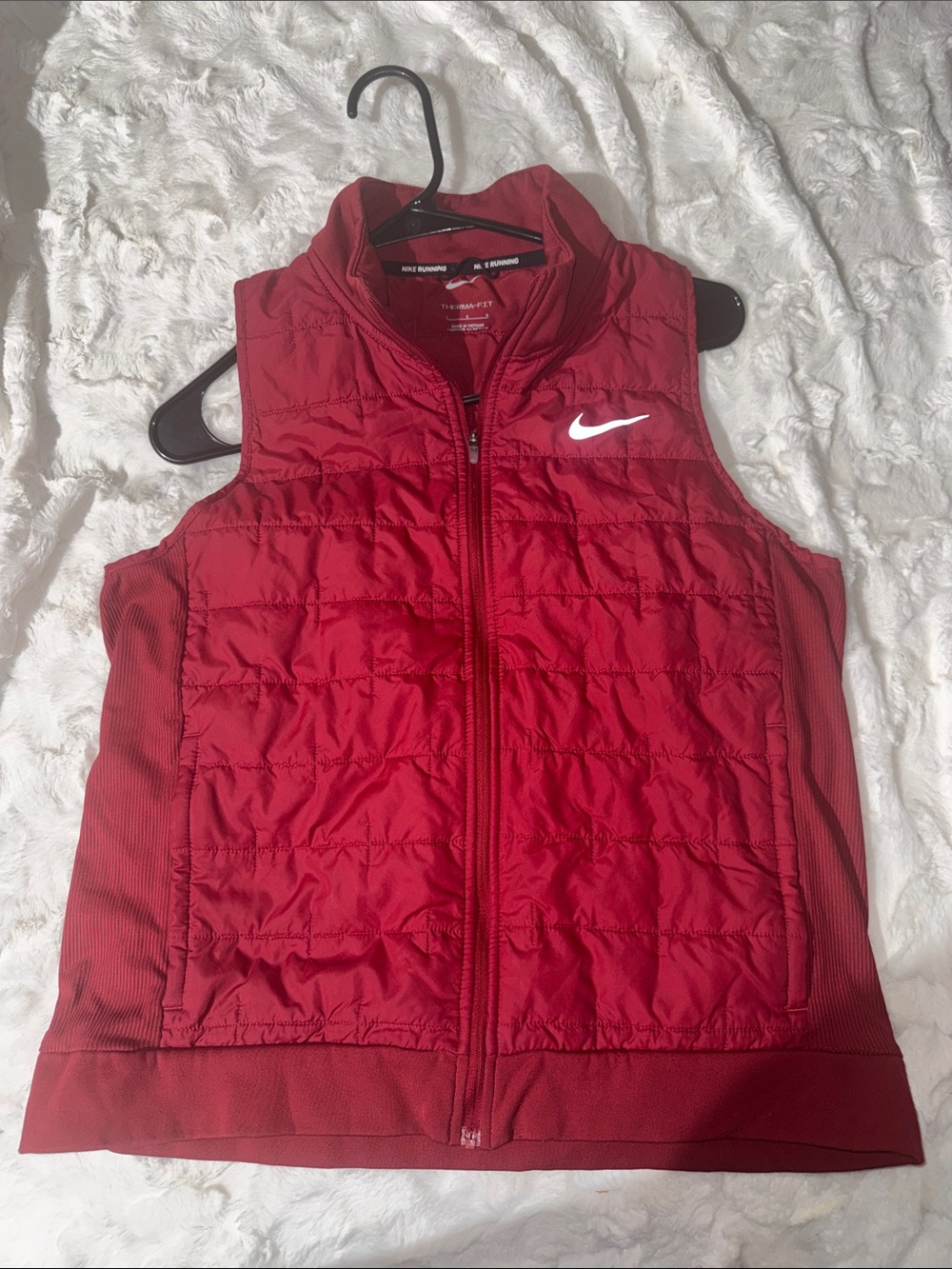 Nike Crimson Quilted Sleeveless Zip Vest with White Swoosh